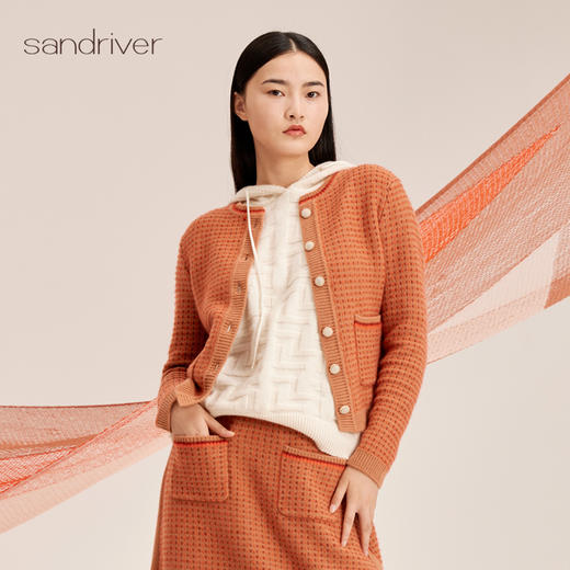 羊绒小香风提花针织女开衫SJF95W488K 商品图3