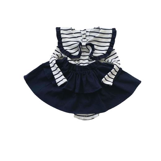 【翻领设计，可爱与时尚！】ins春秋款婴幼儿童女宝宝条纹翻领大蝴蝶结长袖哈衣半身裙两件套 商品图4