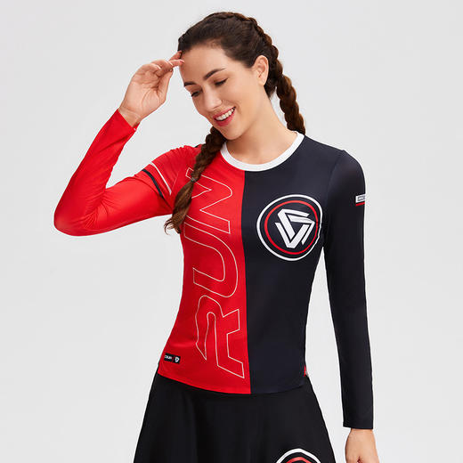 【清完不补】科里芙拼色圆领速干长袖跑步马拉松运动修身时尚上衣女 商品图3