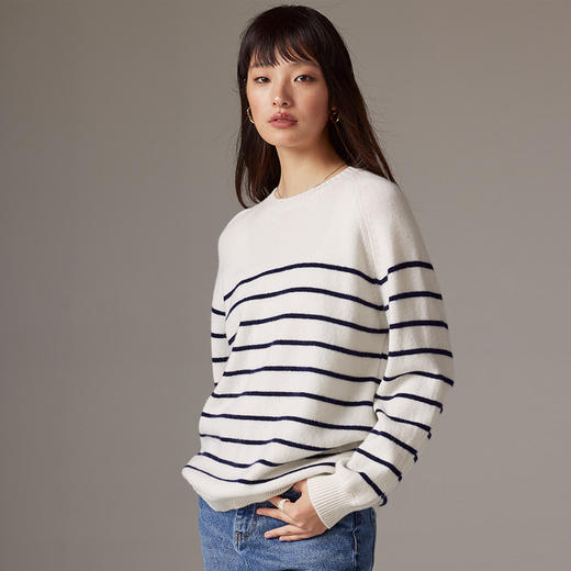 IN AND ON 100%绵羊毛 INS风条纹针织圆领毛衣53647 商品图3
