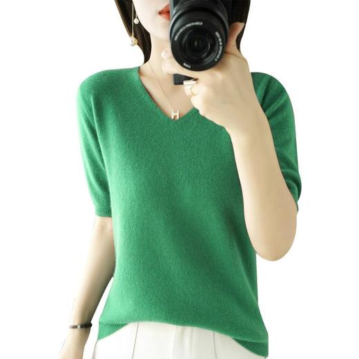 新春季短袖女秋冬毛衣针织衫v领半截袖潮百搭韩版宽松打底衫T恤女 商品图4