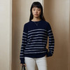 IN AND ON 100%绵羊毛 INS风条纹针织圆领毛衣53647 商品缩略图0