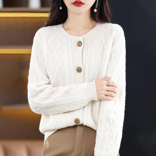 纯色针织开衫，新款韩版女士圆领长袖针织开衫女式外搭毛衣镂空QH-ZD-059 商品图7