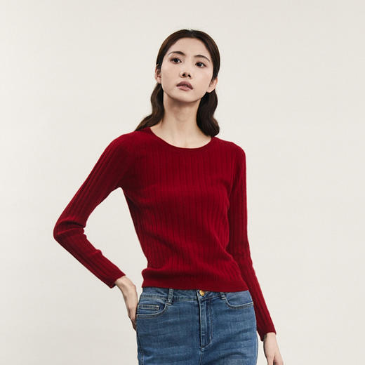 谜底圆领套头针织衫女2023冬款亲肤纯色打底山羊绒毛衫239MZ7501 商品图4