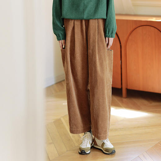 绽放748朵/咖啡色进口灯芯绒休闲裤新款德隆生态棉阔腿裤 商品图0