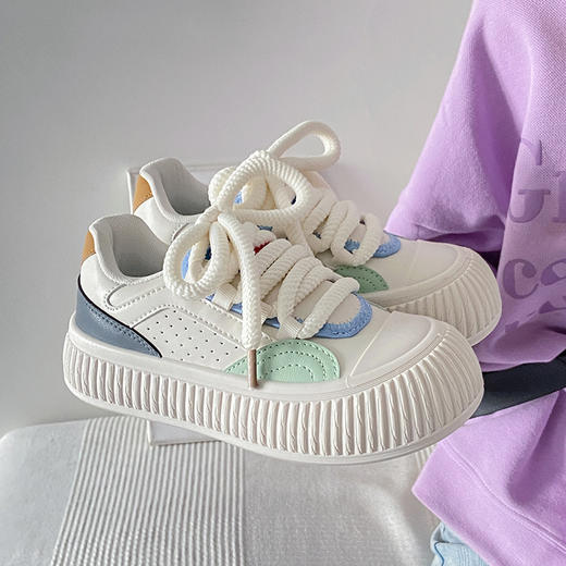 「两款配色！可盐可甜」ins小白鞋学生韩版女潮2023秋季新款厚底休闲鞋街拍 商品图1