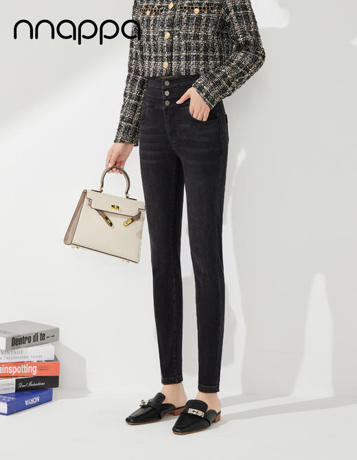 时尚磨绒三排扣牛仔女裤MRN2002 商品图1