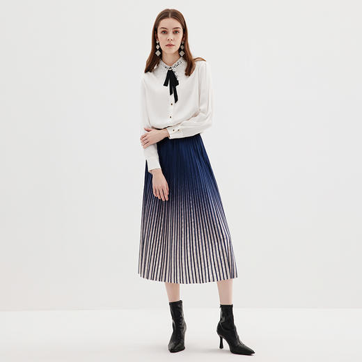 EITIE爱特爱秋季新款时尚撞色百褶A字垂感半身裙显瘦女C2306216 商品图1