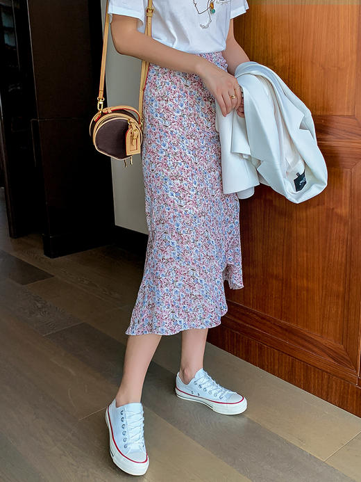 欧芮儿碎花鱼尾半身裙2020早秋气质优雅中长款高腰不规则A字裙 商品图2