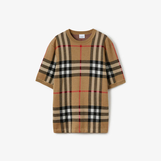 【一】BURBERRY 巴宝莉 男士格纹丝毛混纺短袖针织衫 格子 8043571 A7026 商品图0