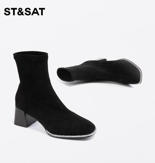 星期六简约粗高跟时装靴弹力靴SS34116578 商品图5