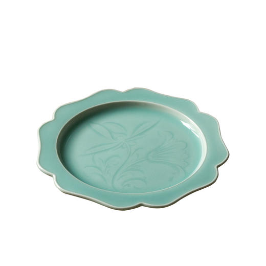 茶香记 葵口手工刻绘兰花壶承青瓷茶盘清透水润茶道零配古典清新 商品图4