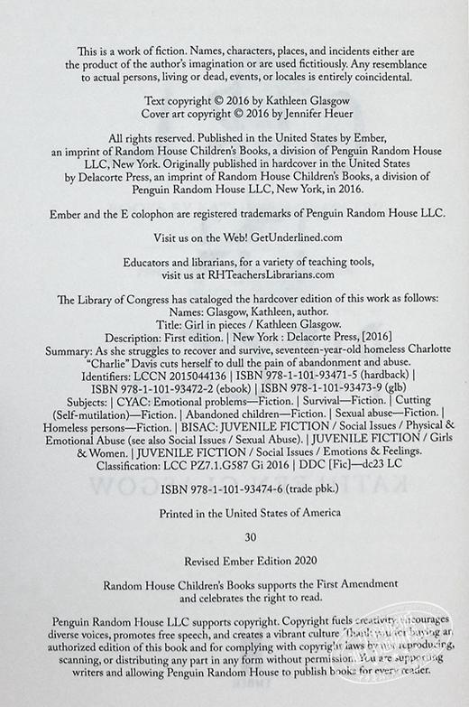 【中商原版】支离破碎的女孩 Girl in Pieces 英文原版 Kathleen Glasgow 青春都市小说 商品图3