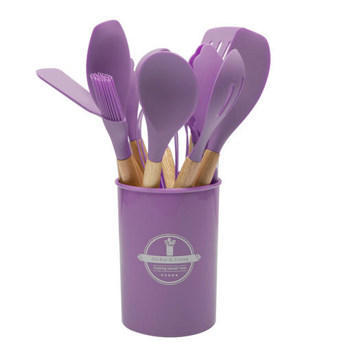 【十二件套，厨房必备！】木柄硅胶厨具套装12件套，烘焙工具收纳桶，不粘锅铲厨房用具烹饪套装 商品图11