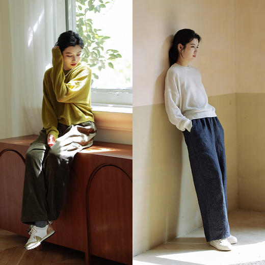 绽放783朵/六色100%山羊绒圆领微透慵懒风长袖套头宽松毛衣针织衫 商品图2