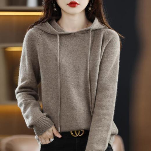 羊毛女士休闲宽松不规则加厚毛衫连帽纯色针织打底衫长袖毛衣 商品图2