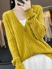 2023年秋冬新款韩版女士纯羊毛螺纹针织长袖纯色外搭女士羊毛开衫 商品缩略图1