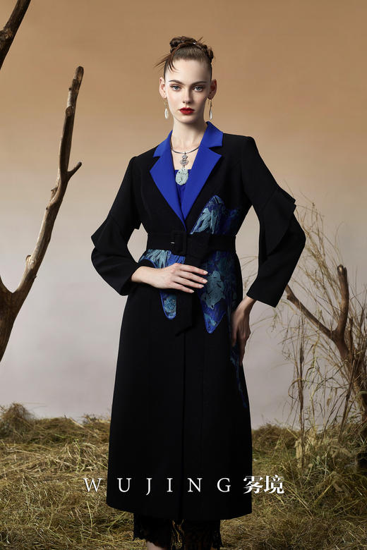 3203054 珠光蓝樱 水晶双重斜纹混织料，油画提花外套 雾境 商品图4