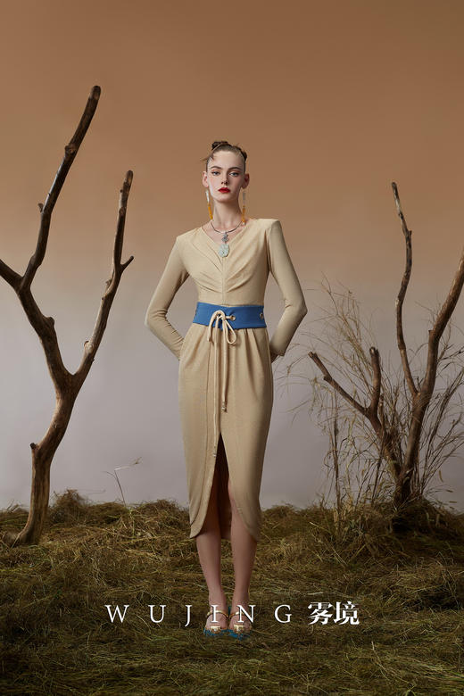 3203027 青蓝冰水 超柔进口亮丝针织连衣裙 雾境 商品图1