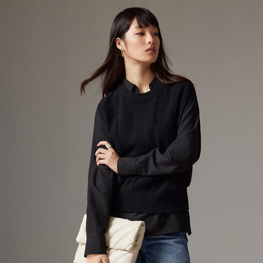 IN AND ON 全绵羊毛针织马甲女2023秋季新款灰色格纹叠穿圆领背心53629 商品图2