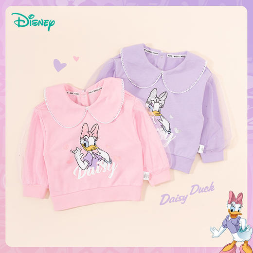 迪士尼童装小女孩梦幻网纱拼接套头卫衣春秋甜美公主风黛丝印花上衣ZD3CS012
 商品图1