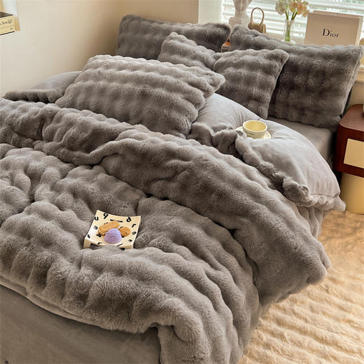 冬季爆款【柔兔绒兔兔绒四件套床品】牛奶绒宝宝绒床单床笠四件套 软糯舒适 商品图5