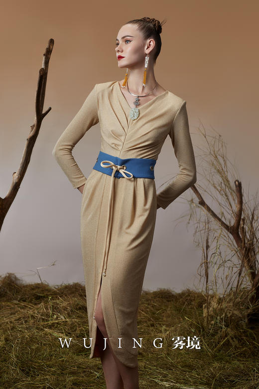 3203027 青蓝冰水 超柔进口亮丝针织连衣裙 雾境 商品图4