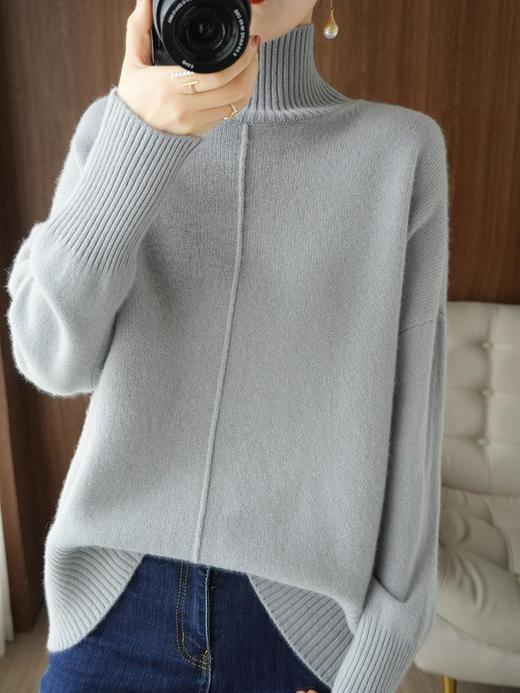 2023年秋冬新款韩版女士半高领纯羊毛纯色针织长袖女士宽松羊毛衫 商品图1