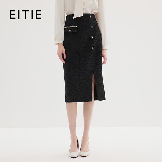 EITIE爱特爱秋季新款时尚通勤百搭洋气显瘦包臀开叉半身裙女C2306214 商品图0