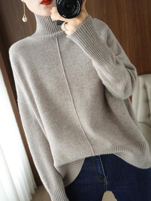 2023年秋冬新款韩版女士半高领纯羊毛纯色针织长袖女士宽松羊毛衫 商品图2