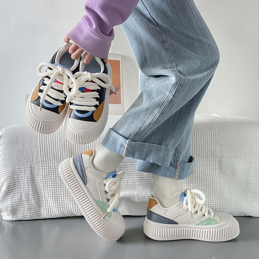 「两款配色！可盐可甜」ins小白鞋学生韩版女潮2023秋季新款厚底休闲鞋街拍 商品图3