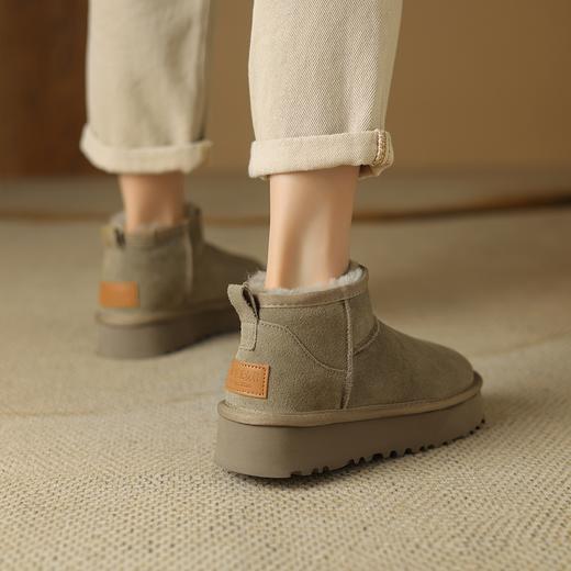 阿么手工女鞋真皮及踝雪地靴冬季保暖加绒2024新款一脚蹬厚底4CM 商品图1