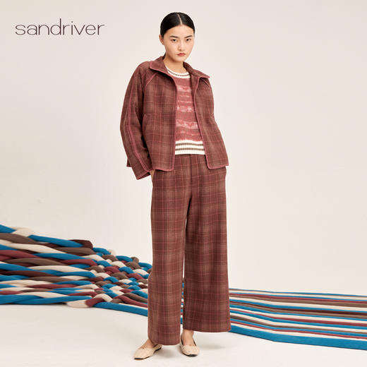羊绒格纹提花女长裤SJF95W347W 商品图1