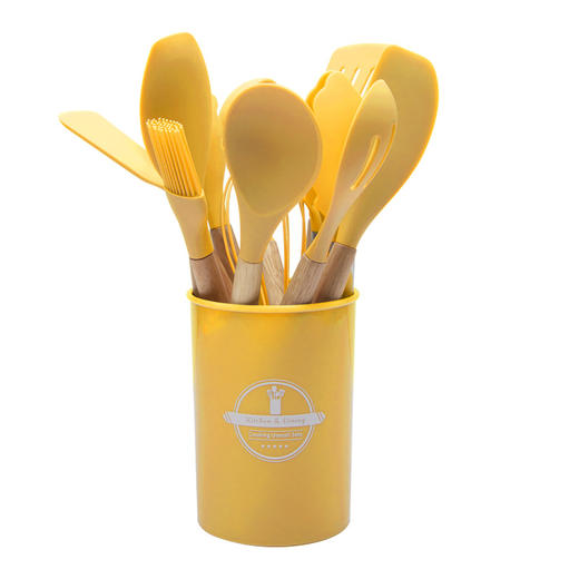 【十二件套，厨房必备！】木柄硅胶厨具套装12件套，烘焙工具收纳桶，不粘锅铲厨房用具烹饪套装 商品图12