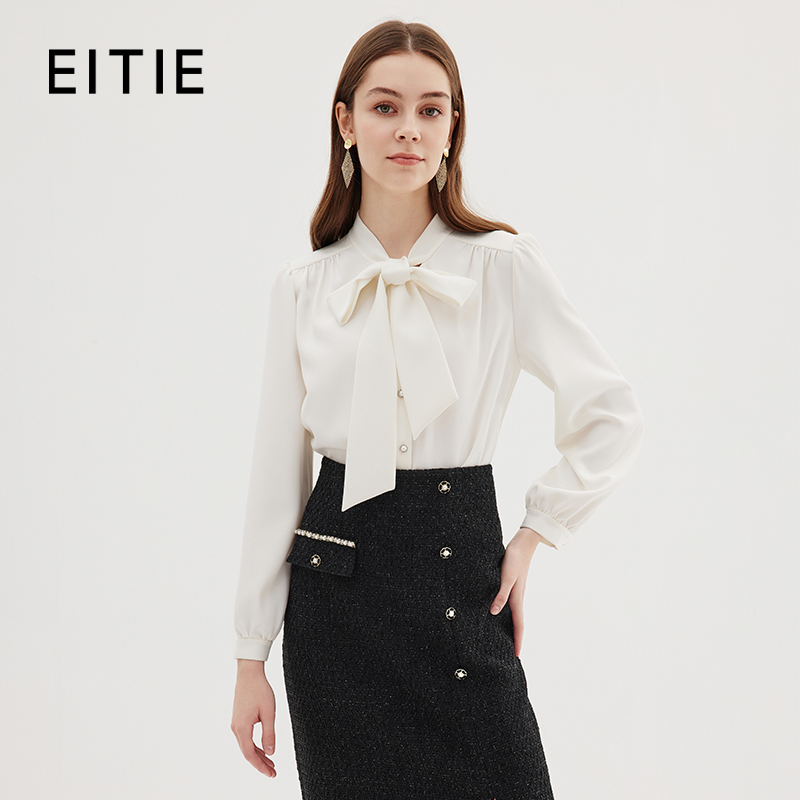 EITIE爱特爱秋季新款温柔百搭显瘦飘带上衣衬衫C2309202