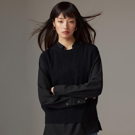 IN AND ON 全绵羊毛针织马甲女2023秋季新款灰色格纹叠穿圆领背心53629 商品图3