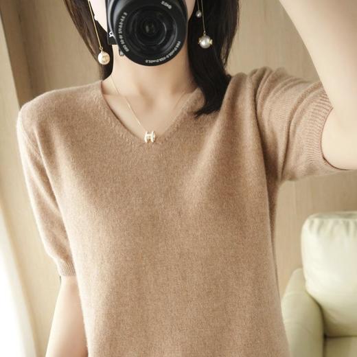 新春季短袖女秋冬毛衣针织衫v领半截袖潮百搭韩版宽松打底衫T恤女 商品图2