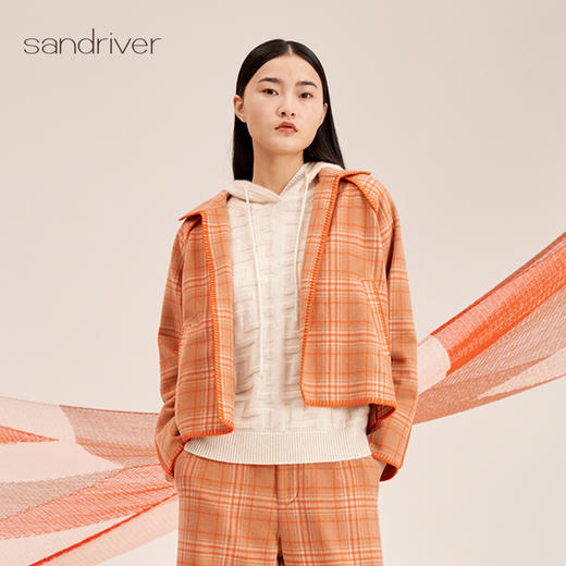 羊绒格纹宽松短外套SJF95W481W 商品图0