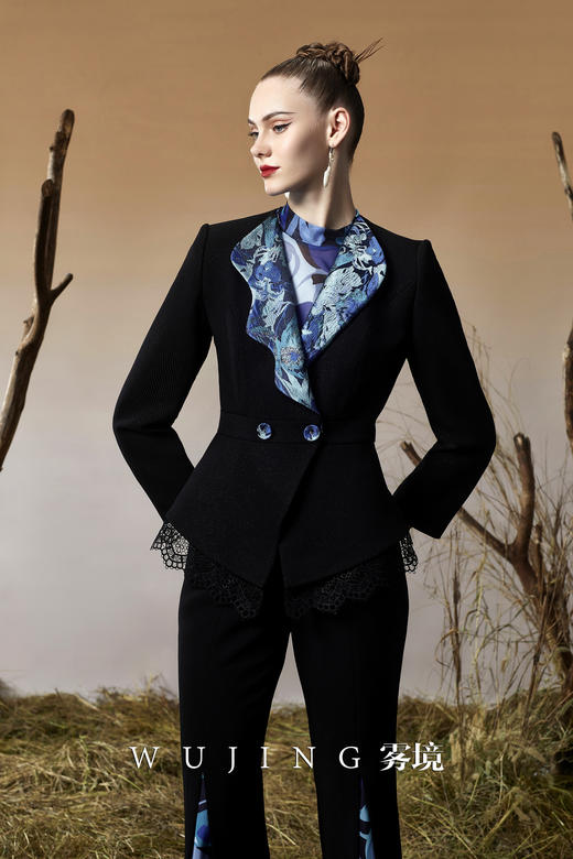 3203060 珠光蓝樱 水晶双重斜纹混织料，油画提花西装 雾境 商品图1