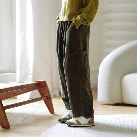 绽放748朵/咖啡色进口灯芯绒休闲裤新款德隆生态棉阔腿裤 商品图1