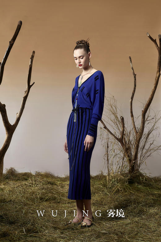 3203074 珠光蓝樱 进口超细美丽诺羊毛针织连衣裙 雾境 商品图4