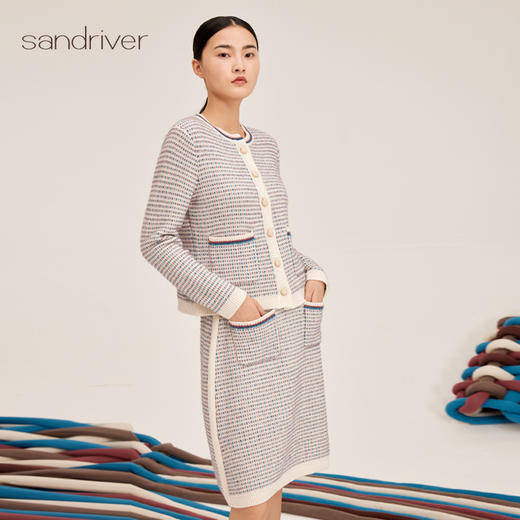 羊绒小香风提花针织女开衫SJF95W488K 商品图1