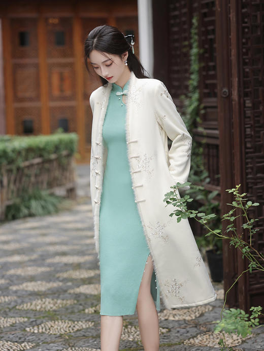 秋冬季新款，改良旗袍羊毛衫针织修身年轻款长款前开叉针织衫XL-009 商品图2