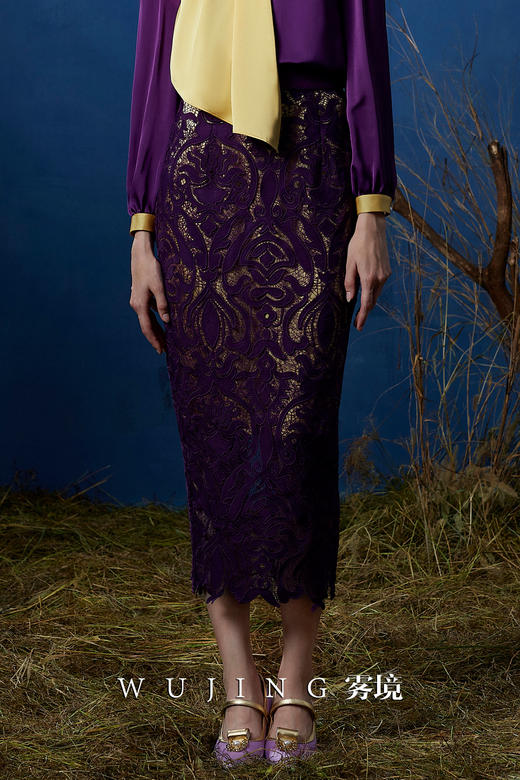 3203039 暮染拂紫 进口定制水溶牛奶丝半裙 雾境 商品图0