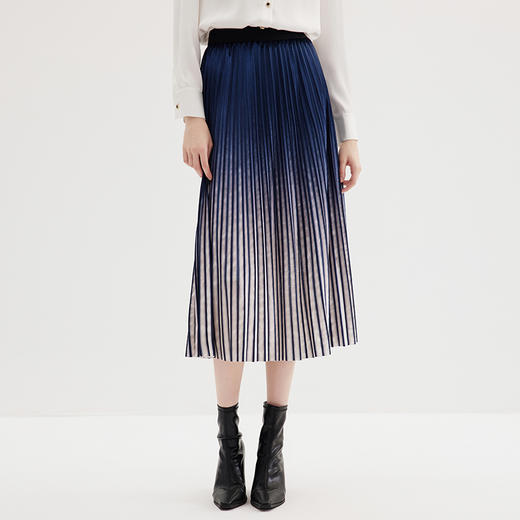 EITIE爱特爱秋季新款时尚撞色百褶A字垂感半身裙显瘦女C2306216 商品图3