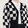 谜底短款针织开衫女2023冬款复古文艺棋盘格收腰羊毛衫239MZ7500 商品缩略图3