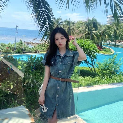 金蘑菇菇 怀旧少女的一天/100纯棉环保酵素水洗牛仔裙 商品图4