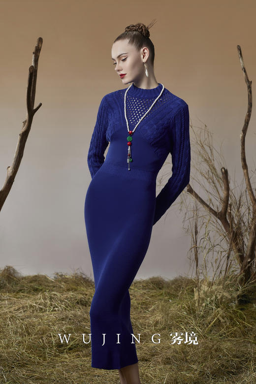 3203072 珠光蓝樱 进口超细美丽诺羊毛60支连衣裙 雾境 商品图4