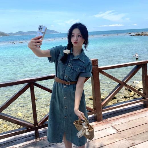 金蘑菇菇 怀旧少女的一天/100纯棉环保酵素水洗牛仔裙 商品图3