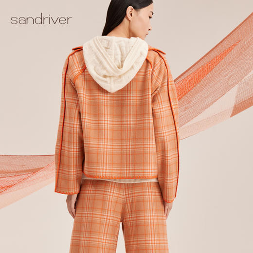 羊绒格纹宽松短外套SJF95W481W 商品图4